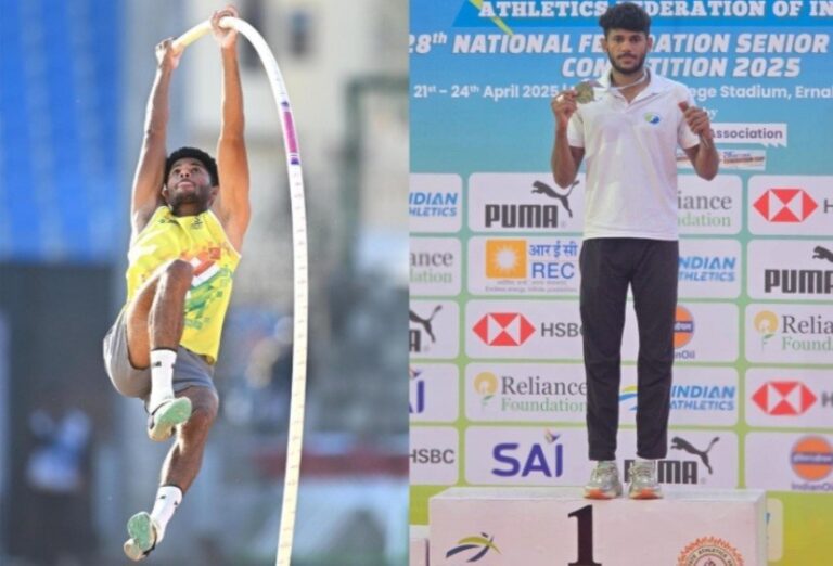 अपना ही राष्ट्रीय रिकॉर्ड तोड़कर म.प्र. अकादमी के पोल वाल्टर देव मीणा ने जीता स्वर्ण पदक