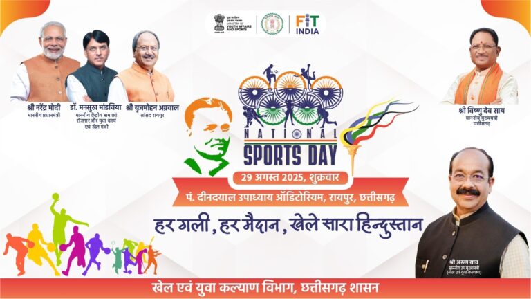 खेल छत्तीसगढ़: तीन दिवसीय राष्ट्रीय खेल दिवस पर होंगे कई खेल कार्यक्रम 