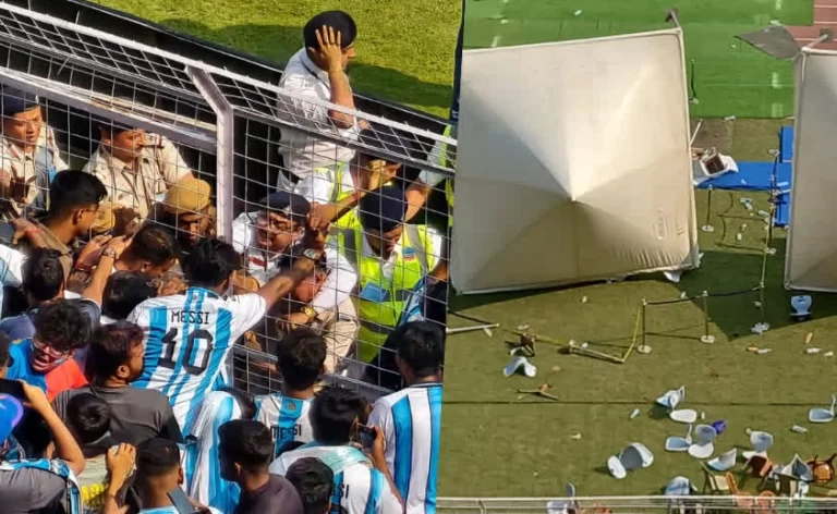 लियोनेल मेसी के कोलकाता इवेंट में अफरा-तफरी, दर्शकों की तोड़फोड़ और बोतलबाजी से खुशियां निराशा में बदली