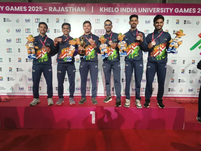 रबीन्द्रनाथ टैगोर विश्वविद्यालय की मलखंभ पुरुष टीम ने खेलो इंडिया यूनिवर्सिटी गेम्स में जीता ब्रोंज
