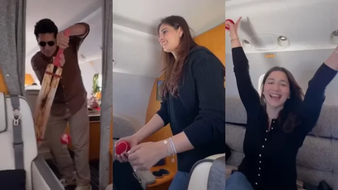 sachin-sara-saniya-chandok-cricket-in-plane