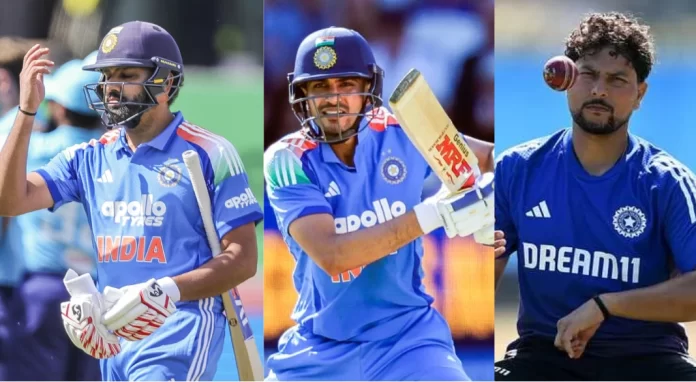 Rohit Sharma, Shubman Gill, and Kuldeep Yadav