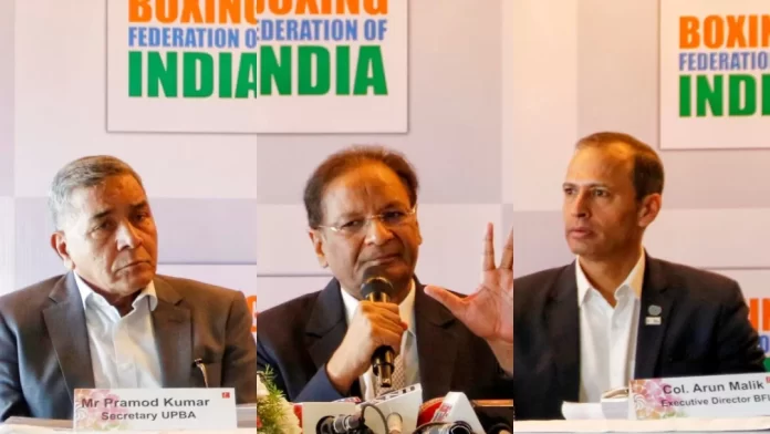 Boxing-Federation-of-India-President-Ajay-Singh-BFI-Executive-Director-Col-Arun-Malik-and-UPBA-Secretary-Parmod-Kumar