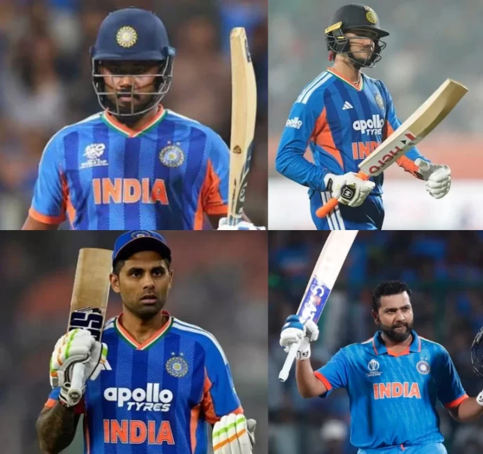 Sanju Samson, Suryakumar Yadav, Abhishek Sharma, and Rohit Sharma